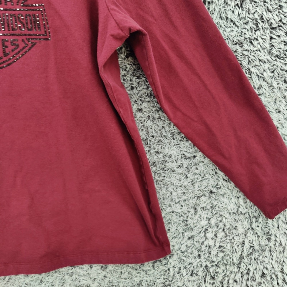 Harley-Davidson Womens Biker Rocker Top 1W Maroon Studded Logo Long Sleeve Tee - Picture 9 of 16